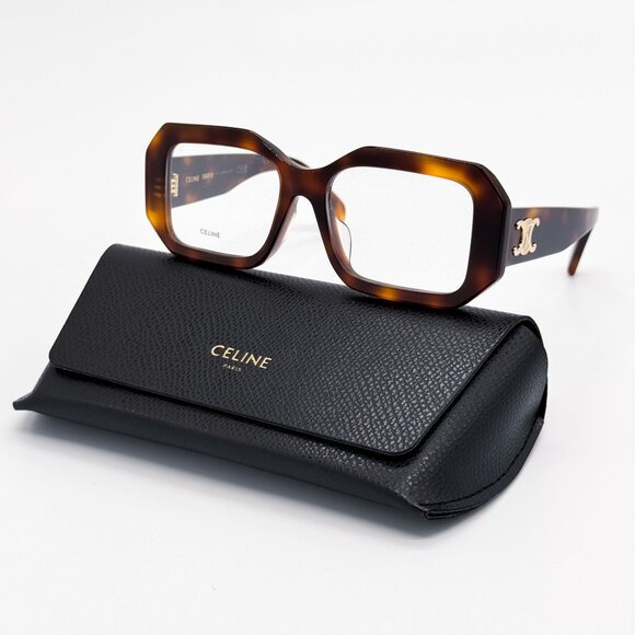NEW CL50155F 053, CELINE GEOMETRIC HAVANA BROWN EYEGLASSES CELINE - Picture 1 of 10
